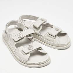 Pre Owned Chanel Grey Leather CC Logo Dad Flat Sandals Size 40