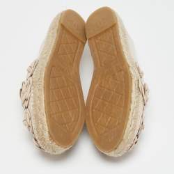 Pre Owned Chanel Light Beige Nubuck Leather CC Camellia Espadrille Flats Size 41