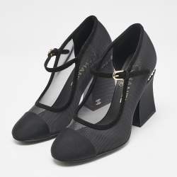 Pre Owned Chanel Black Lace and Suede Interlocking CC Logo Pumps Size 37