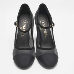 Pre Owned Chanel Black Lace and Suede Interlocking CC Logo Pumps Size 37