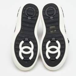 Pre Owned Chanel Black Tweed CC High Top Snow Sneakers Size 36
