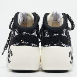 Pre Owned Chanel Black Tweed CC High Top Snow Sneakers Size 36