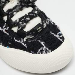 Pre Owned Chanel Black Tweed CC High Top Snow Sneakers Size 36