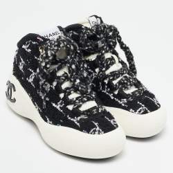 Pre Owned Chanel Black Tweed CC High Top Snow Sneakers Size 36