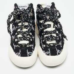 Pre Owned Chanel Black Tweed CC High Top Snow Sneakers Size 36