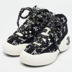Pre Owned Chanel Black Tweed CC High Top Snow Sneakers Size 36