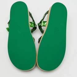 Chanel Green Metallic Leather CC Chain Link Flat Sandals Size 39
