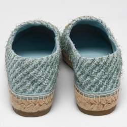 Pre Owned Chanel Light Blue/Black Tweed CC Espadrille Flats Size 39