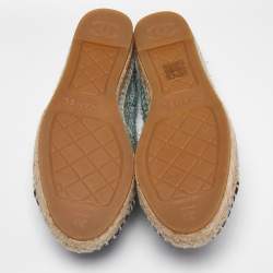 Pre Owned Chanel Light Blue/Black Tweed CC Espadrille Flats Size 39