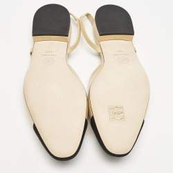 Chanel Beige/Black Leather and Grosgrain Cap Toe Slingback Flats Size 37