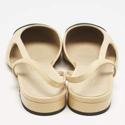 Chanel Beige/Black Leather and Grosgrain Cap Toe Slingback Flats Size 37