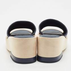 Chanel Blue/Black Quilted Leather CC Slide Sandals Size 40