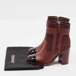 Chanel Burgundy Quilted Leather Cap Toe Block Heel Ankle Boots Size 39