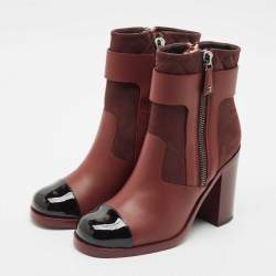 Chanel Burgundy Quilted Leather Cap Toe Block Heel Ankle Boots Size 39