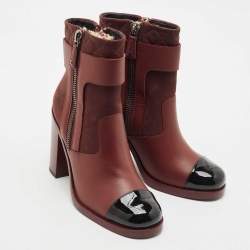 Chanel Burgundy Quilted Leather Cap Toe Block Heel Ankle Boots Size 39