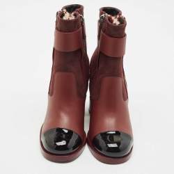 Chanel Burgundy Quilted Leather Cap Toe Block Heel Ankle Boots Size 39