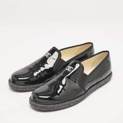 Chanel Black Patent Leather CC Espadrille Loafers Size 41