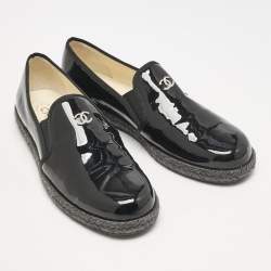 Chanel Black Patent Leather CC Espadrille Loafers Size 41