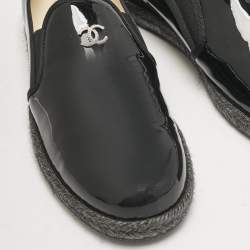 Chanel Black Patent Leather CC Espadrille Loafers Size 41