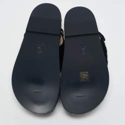 Chanel Navy Blue Calf Hair CC Dad Flat Sandals Size 39.5