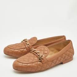 Chanel Brown Quilted Leather CC Chain Loafers Size 37.5
