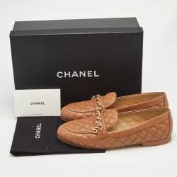 Chanel Brown Quilted Leather CC Chain Loafers Size 37.5
