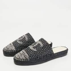 Chanel Black/White Tweed CC Espadrille Mules  Size 36