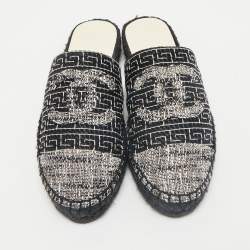 Chanel Black/White Tweed CC Espadrille Mules  Size 36