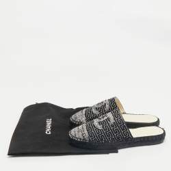 Chanel Black/White Tweed CC Espadrille Mules  Size 36