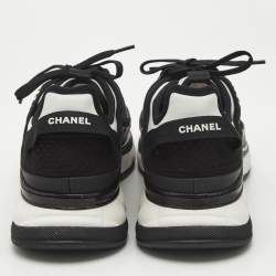Chanel Black/White Nylon and Leather CC Low Top Sneakers Size 38.5