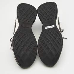 Chanel Black/White Nylon and Leather CC Low Top Sneakers Size 38.5