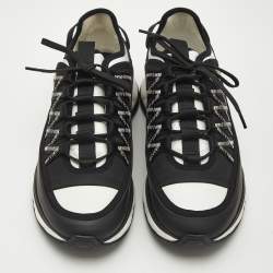 Chanel Black/White Nylon and Leather CC Low Top Sneakers Size 38.5