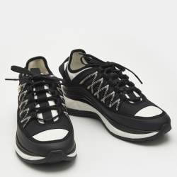 Chanel Black/White Nylon and Leather CC Low Top Sneakers Size 38.5
