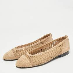 Chanel Beige Raffia CC Cap Toe Ballet Flats Size 38