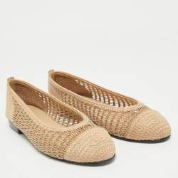 Chanel Beige Raffia CC Cap Toe Ballet Flats Size 38