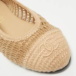Chanel Beige Raffia CC Cap Toe Ballet Flats Size 38