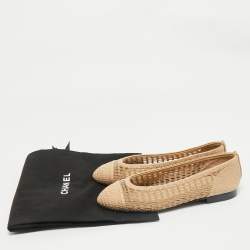 Chanel Beige Raffia CC Cap Toe Ballet Flats Size 38