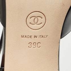 Pre Owned Chanel Black Patent Leather Cap Toe Slingback Pumps Size 39