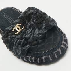 Chanel Two Tone Tweed Interlocking CC logo Flat Slides Size 41
