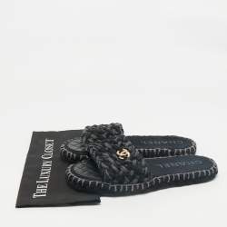 Chanel Two Tone Tweed Interlocking CC logo Flat Slides Size 41