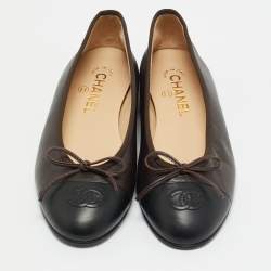 Chanel Black/Brown Leather CC Cap Toe Bow Ballet Flats Size 38