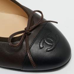 Chanel Black/Brown Leather CC Cap Toe Bow Ballet Flats Size 38