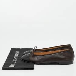 Chanel Black/Brown Leather CC Cap Toe Bow Ballet Flats Size 38