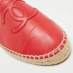 Pre Owned Chanel Red Leather CC Logo Espadrilles Size 37