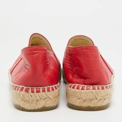Pre Owned Chanel Red Leather CC Logo Espadrilles Size 37