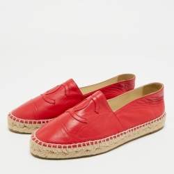 Pre Owned Chanel Red Leather CC Logo Espadrilles Size 37