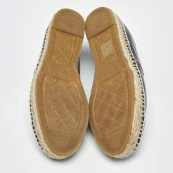 Pre Owned Chanel Black Leather CC Cap Toe Espadrille Flats Size 38
