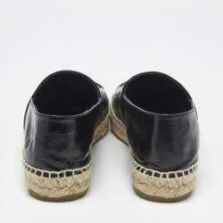 Pre Owned Chanel Black Leather CC Cap Toe Espadrille Flats Size 38