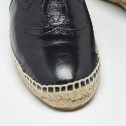 Pre Owned Chanel Black Leather CC Cap Toe Espadrille Flats Size 38