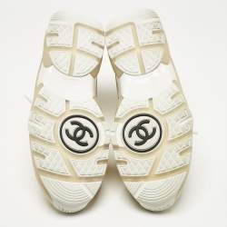 Pre Owned Chanel Cream Canvas CC Low Top Sneakers Size 39
